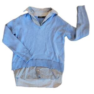 Lauren Ralph Lauren Shirt Tail Sweater Women Med Blue Paisley Preppy Academia